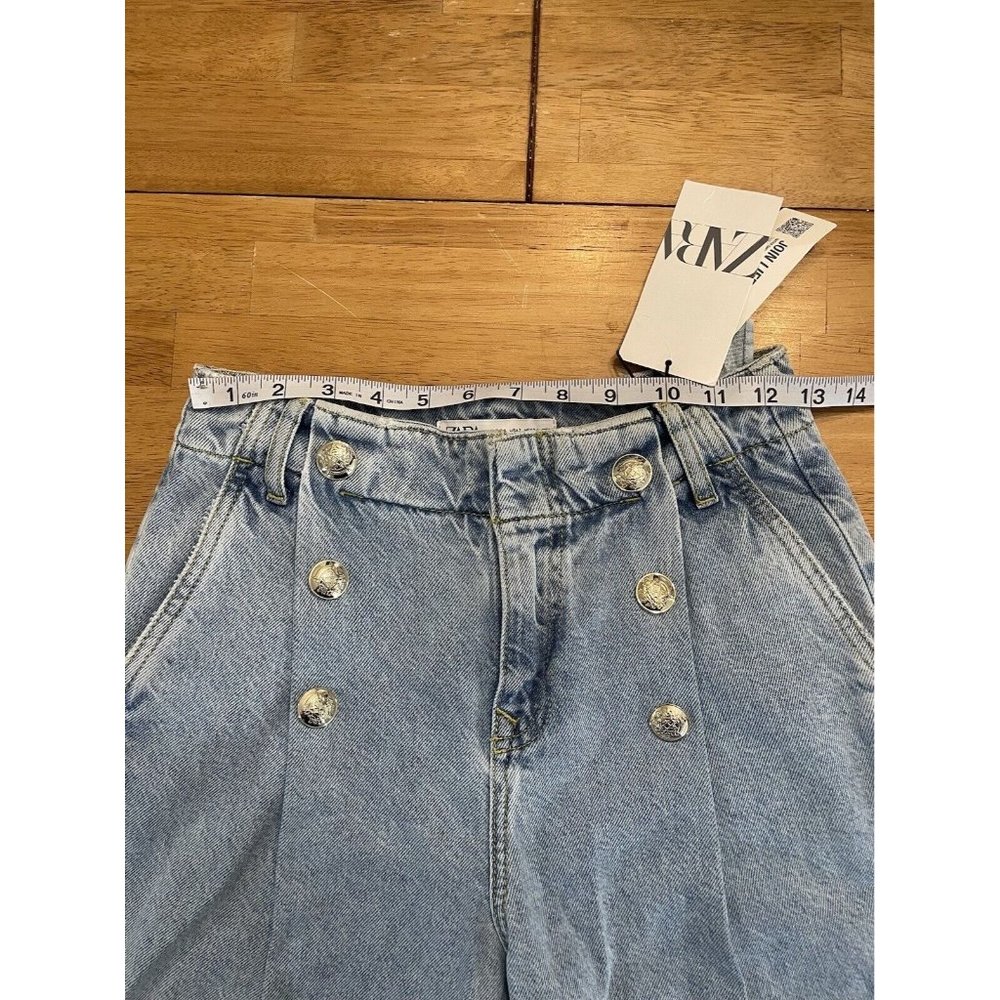 Zara Jeans Womens 34 Blue Light Wash Hi Rise Wide‎ Leg Raw Hem Size USA 2 NWT - Picture 5 of 11